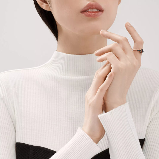 Carave Paris Black Enamel Double T Ring