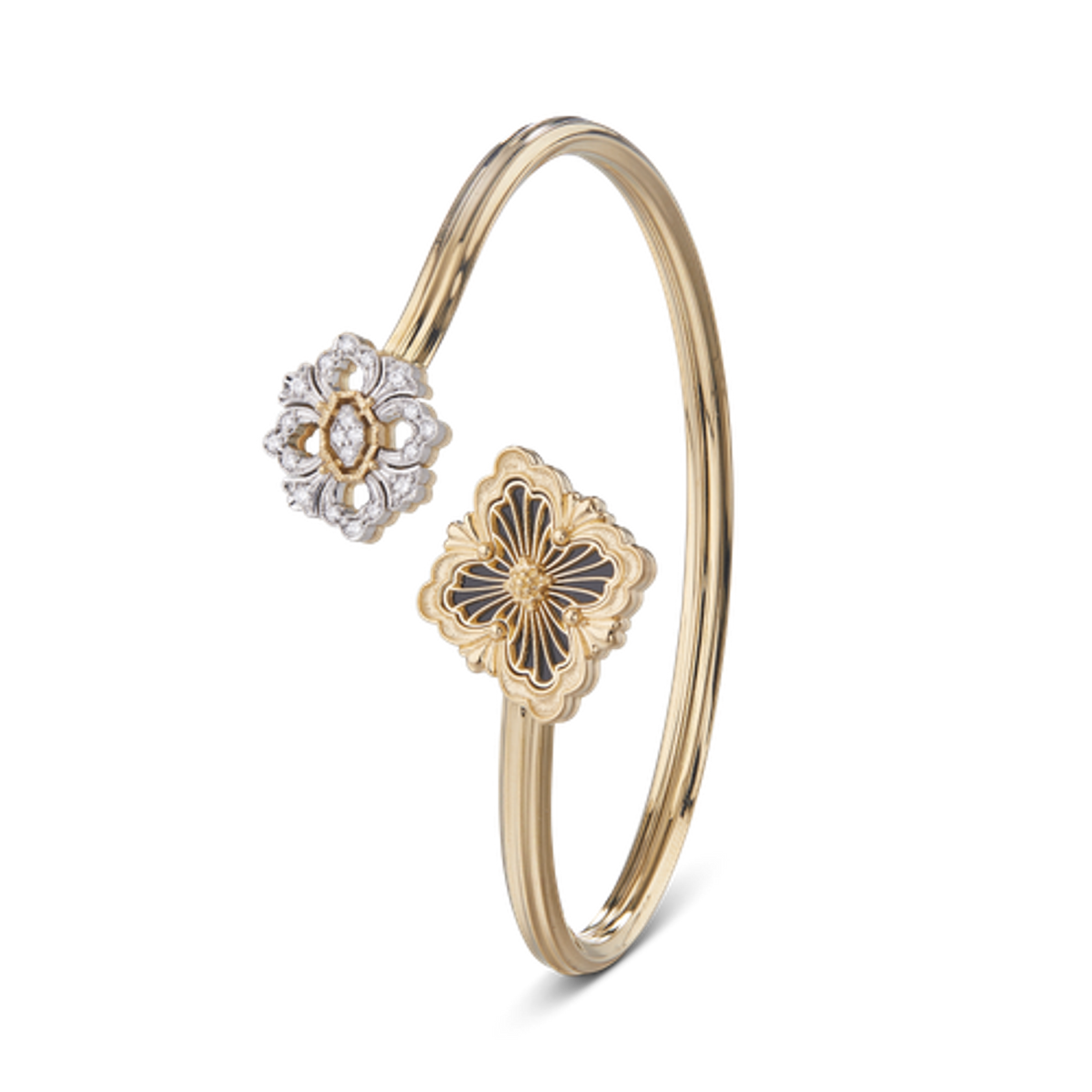 Carave Paris Black Enamel Floral Open Cuff Bangle