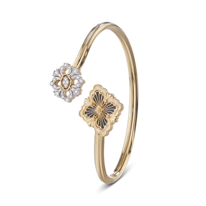 Carave Paris Black Enamel Floral Open Cuff Bangle