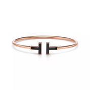 Carave Paris Black Enamel T Rose Gold Open Bangle for Women