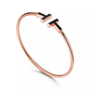 Carave Paris Black Enamel T Rose Gold Open Bangle for Women