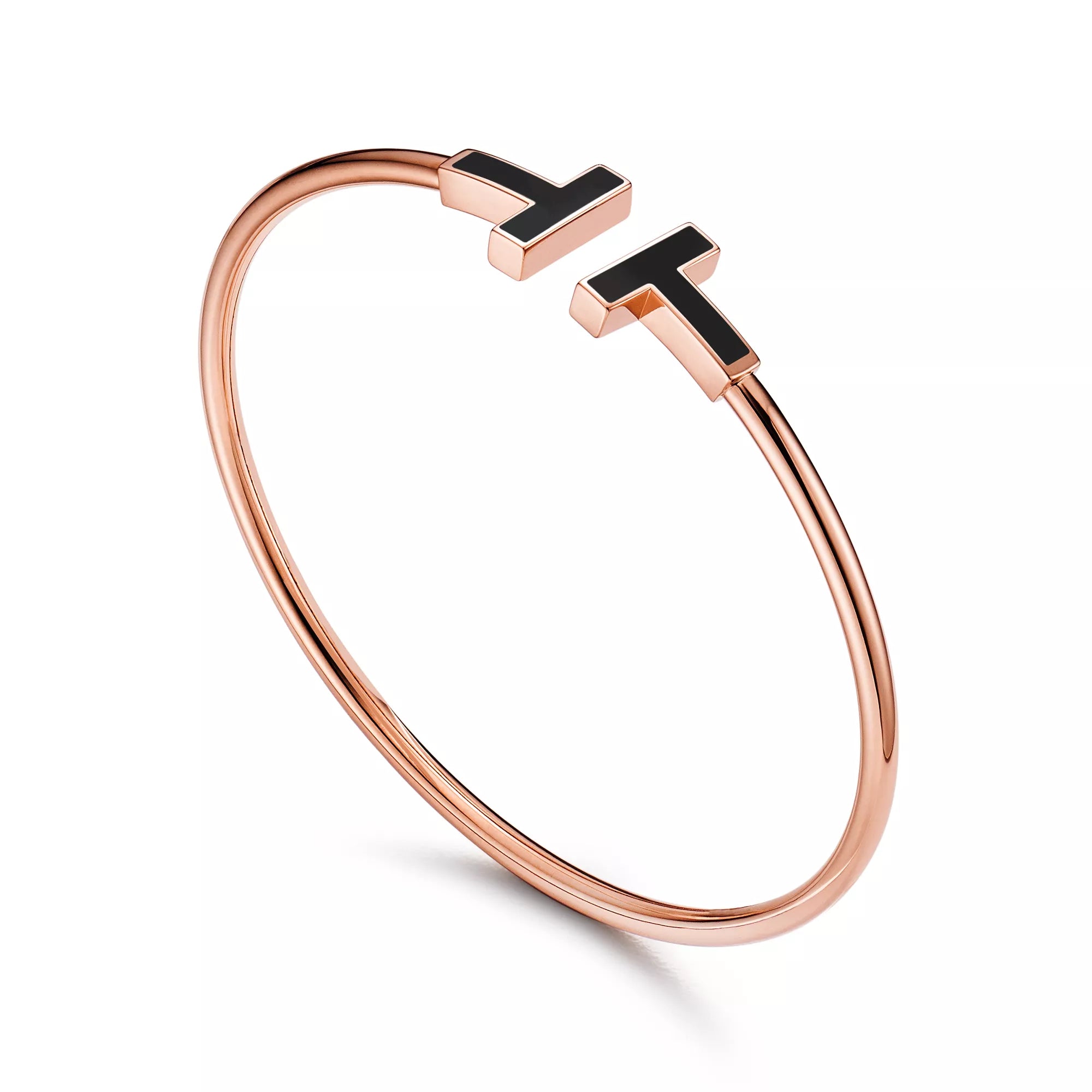 Carave Paris Black Enamel T Rose Gold Open Bangle for Women