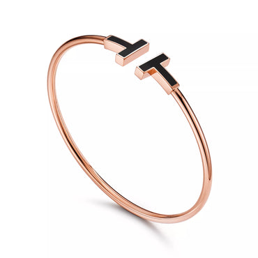 Carave Paris Black Enamel T Rose Gold Open Bangle for Women