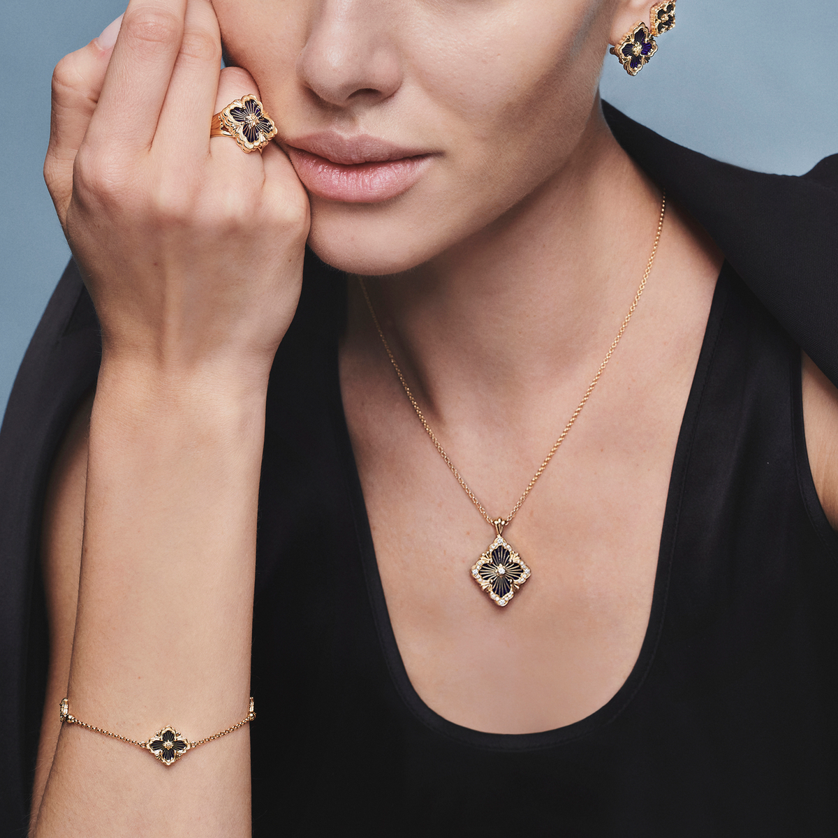 Carave Paris Black Floral Statement Pendant Necklace