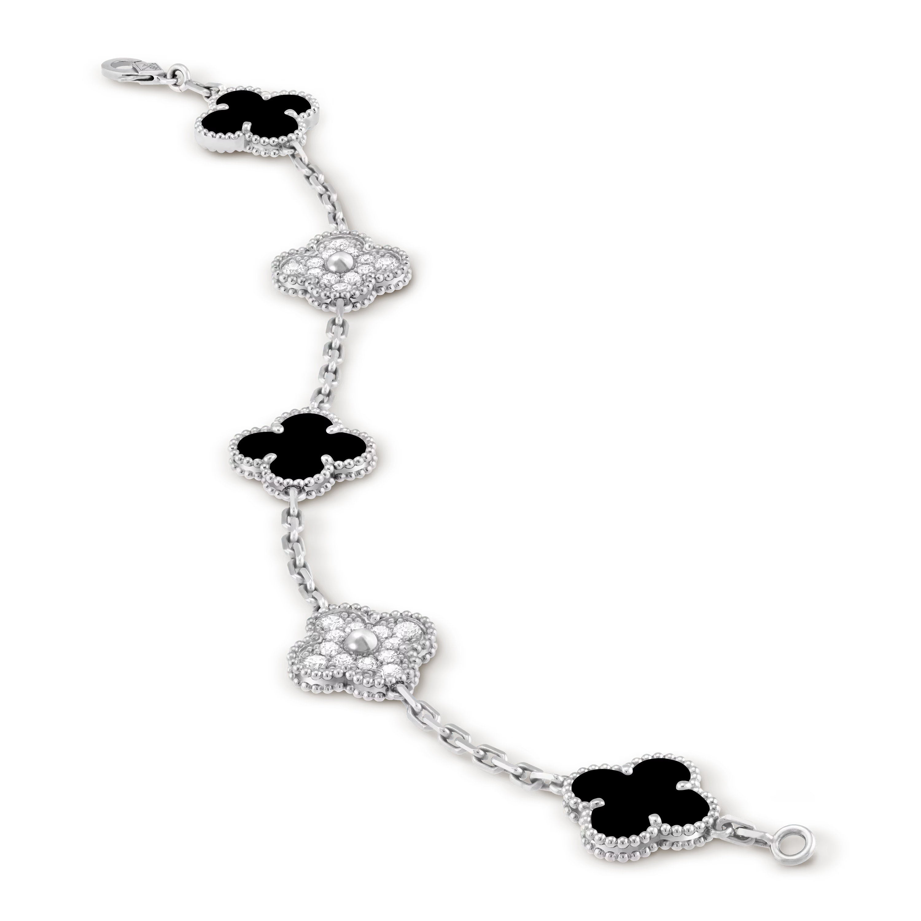 Carave Paris Black Onyx & Diamond Floral Motif Bracelet