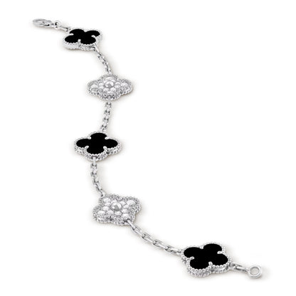 Carave Paris Black Onyx & Diamond Floral Motif Bracelet