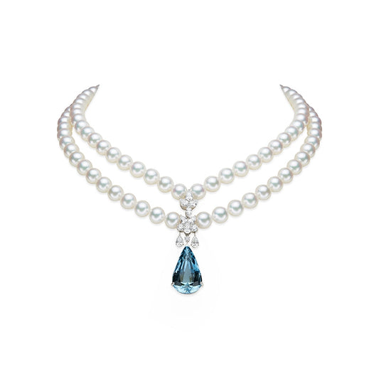 Carave Paris Blue Gem Pearl Double Strand Necklace