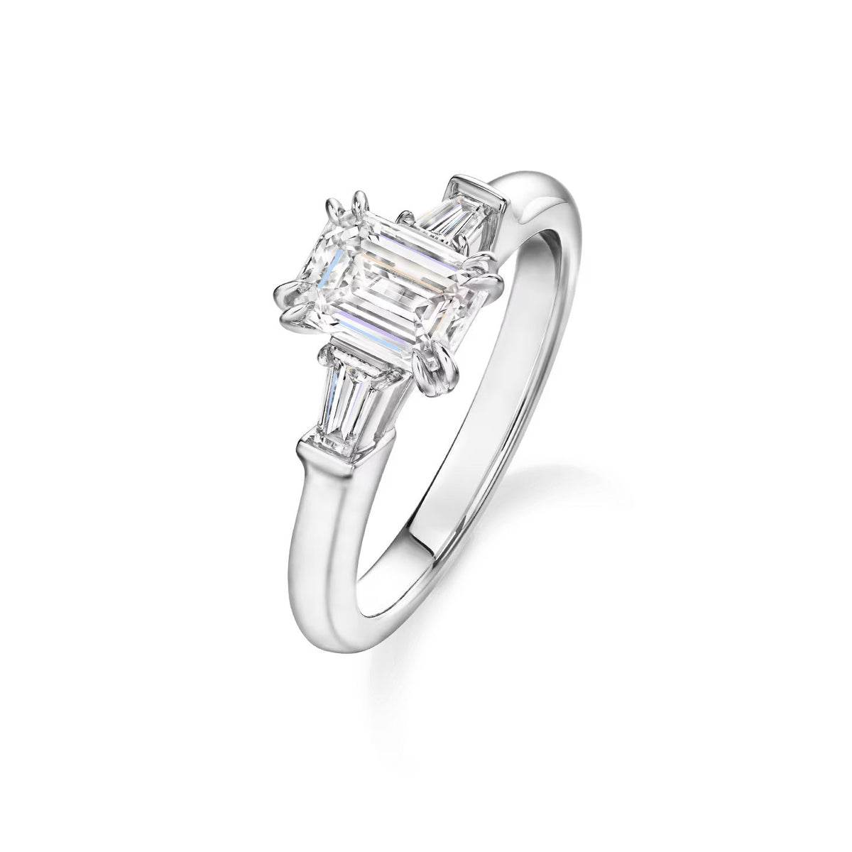 Carave Paris Emerald Cut Three Stone Diamond Engagement Ring