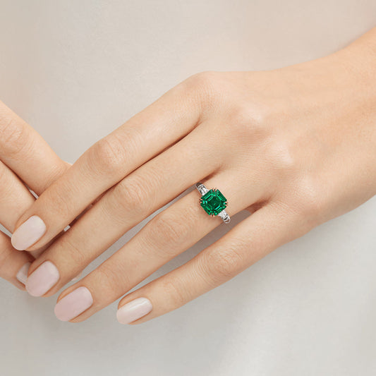 Carave Paris Emerald Cut Emerald Three Stone Ring
