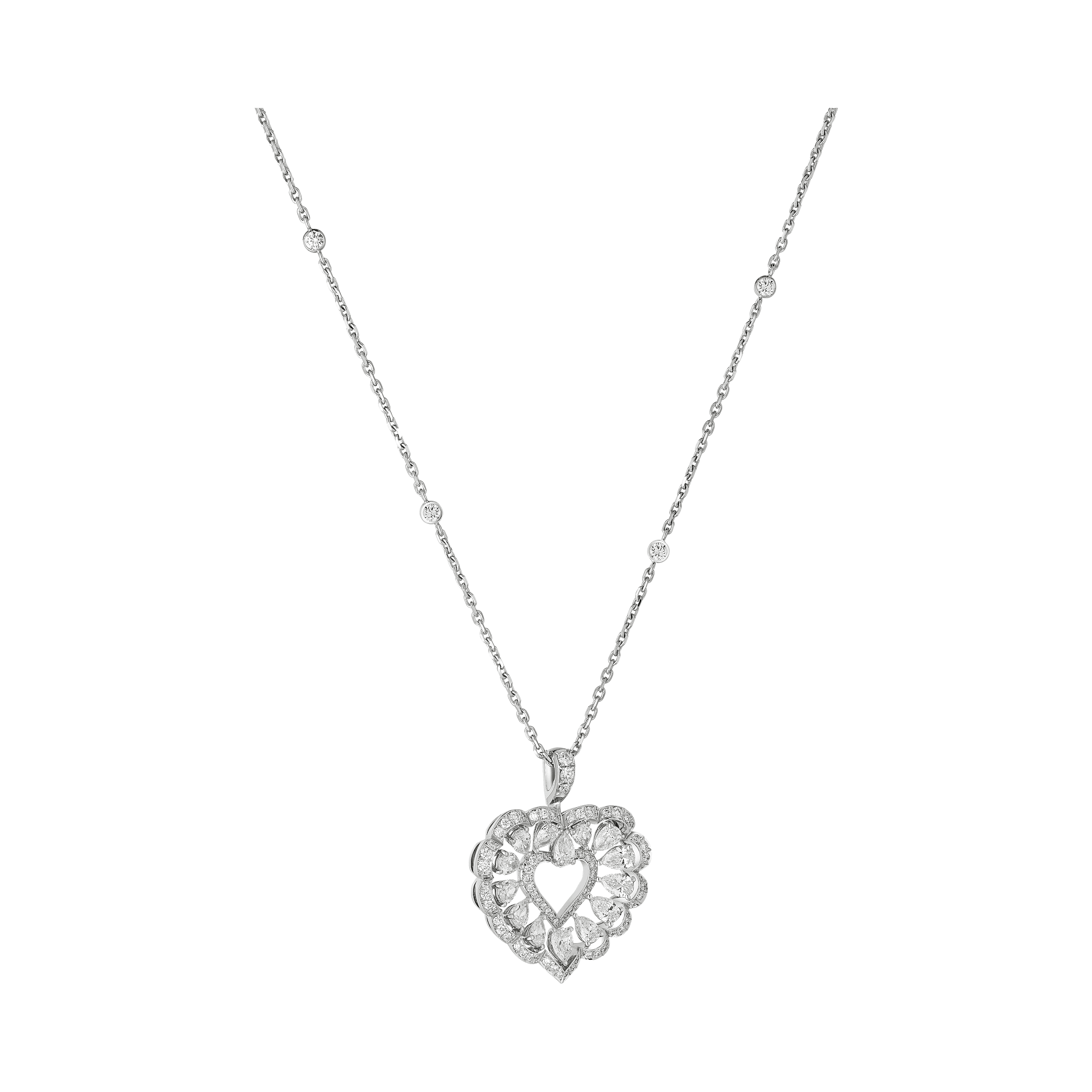 Carave Paris Diamond Heart Halo Pendant Necklace Rose Gold