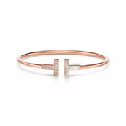 Carave Paris Diamond & Mother of Pearl T Rose Gold Open Bangle for Women