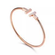 Carave Paris Diamond & Mother of Pearl T Rose Gold Open Bangle for Women