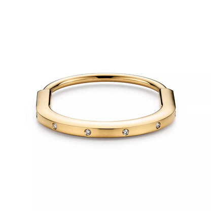 Carave Paris Diamond Station Yellow Gold Hinged Bangle for Women
