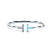 Carave Paris Diamond Turquoise T White Gold Open Bangle for Women