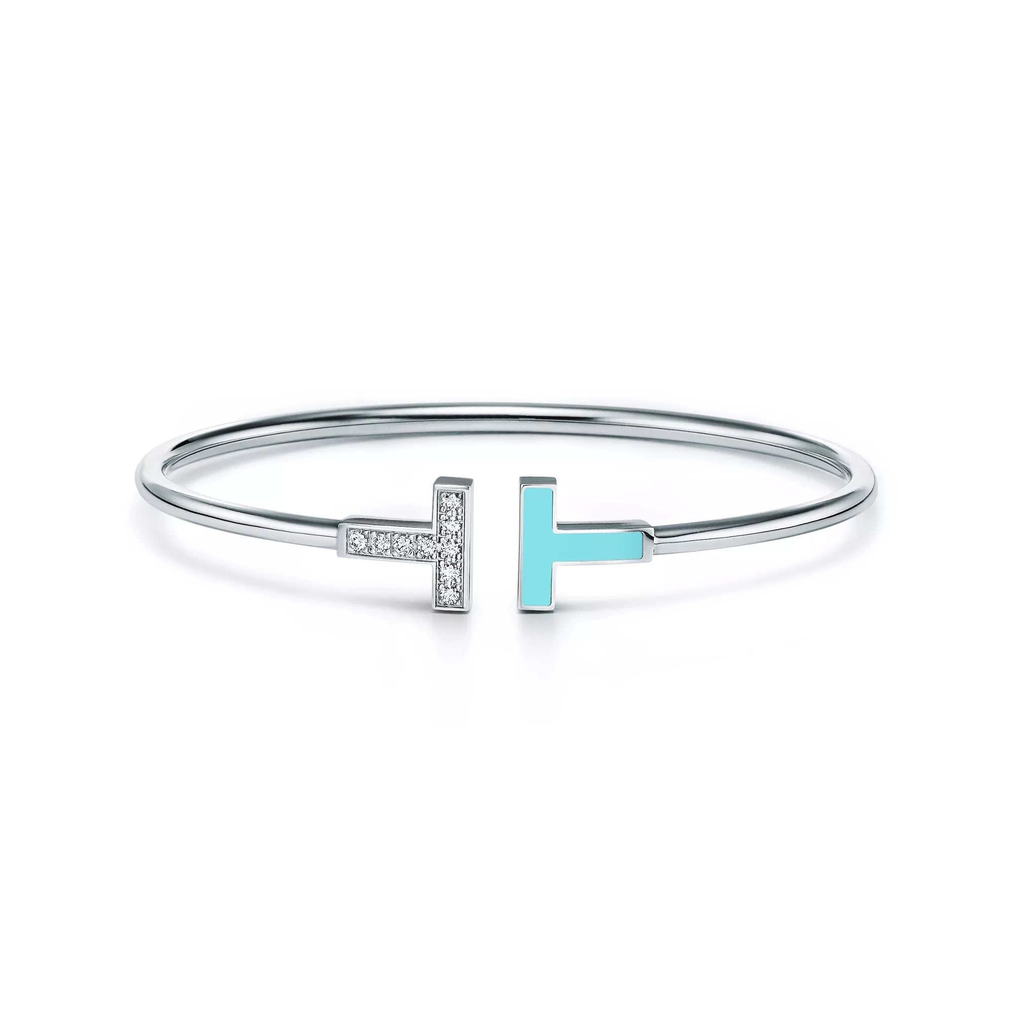 Carave Paris Diamond Turquoise T White Gold Open Bangle for Women
