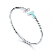 Carave Paris Diamond Turquoise T White Gold Open Bangle for Women