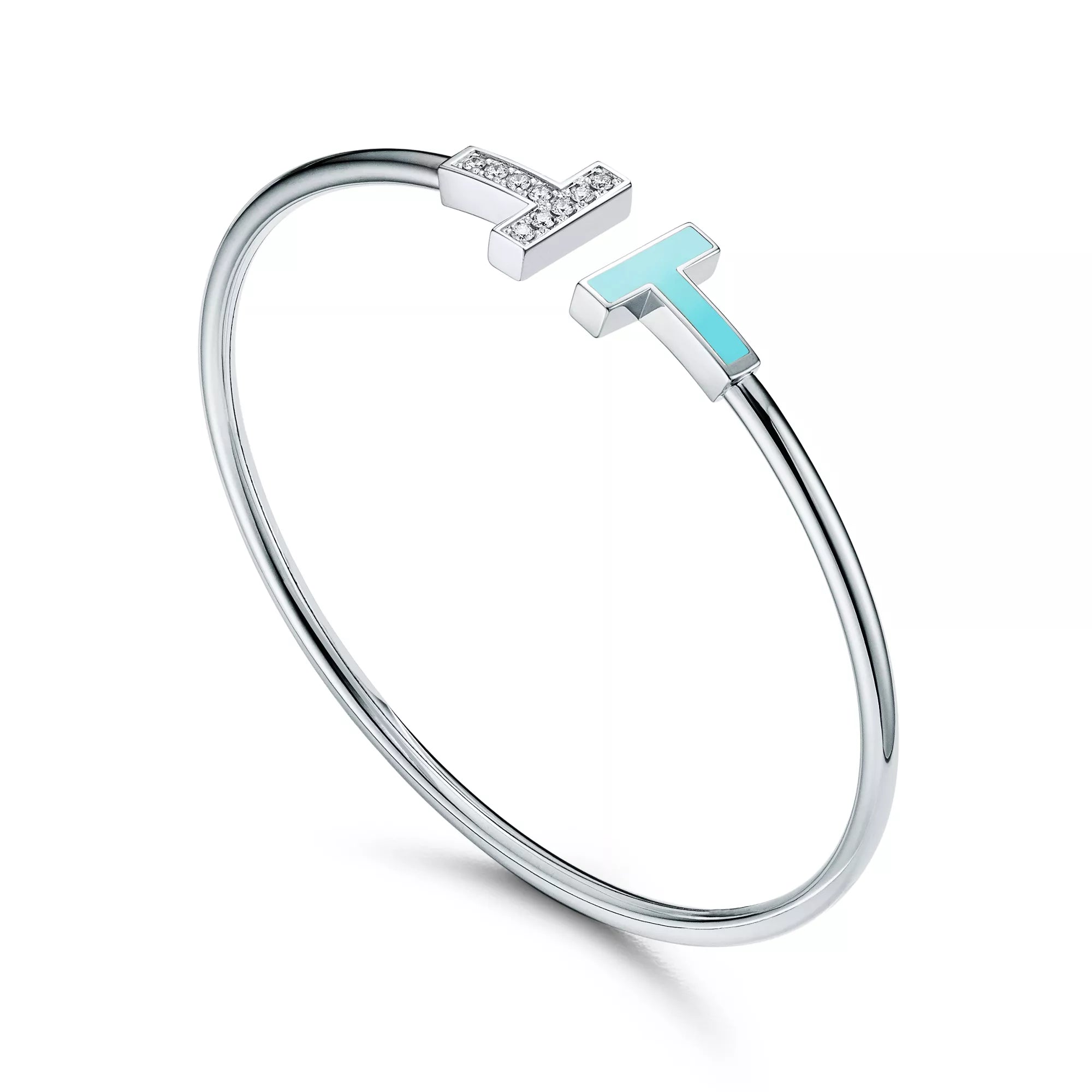Carave Paris Diamond Turquoise T White Gold Open Bangle for Women