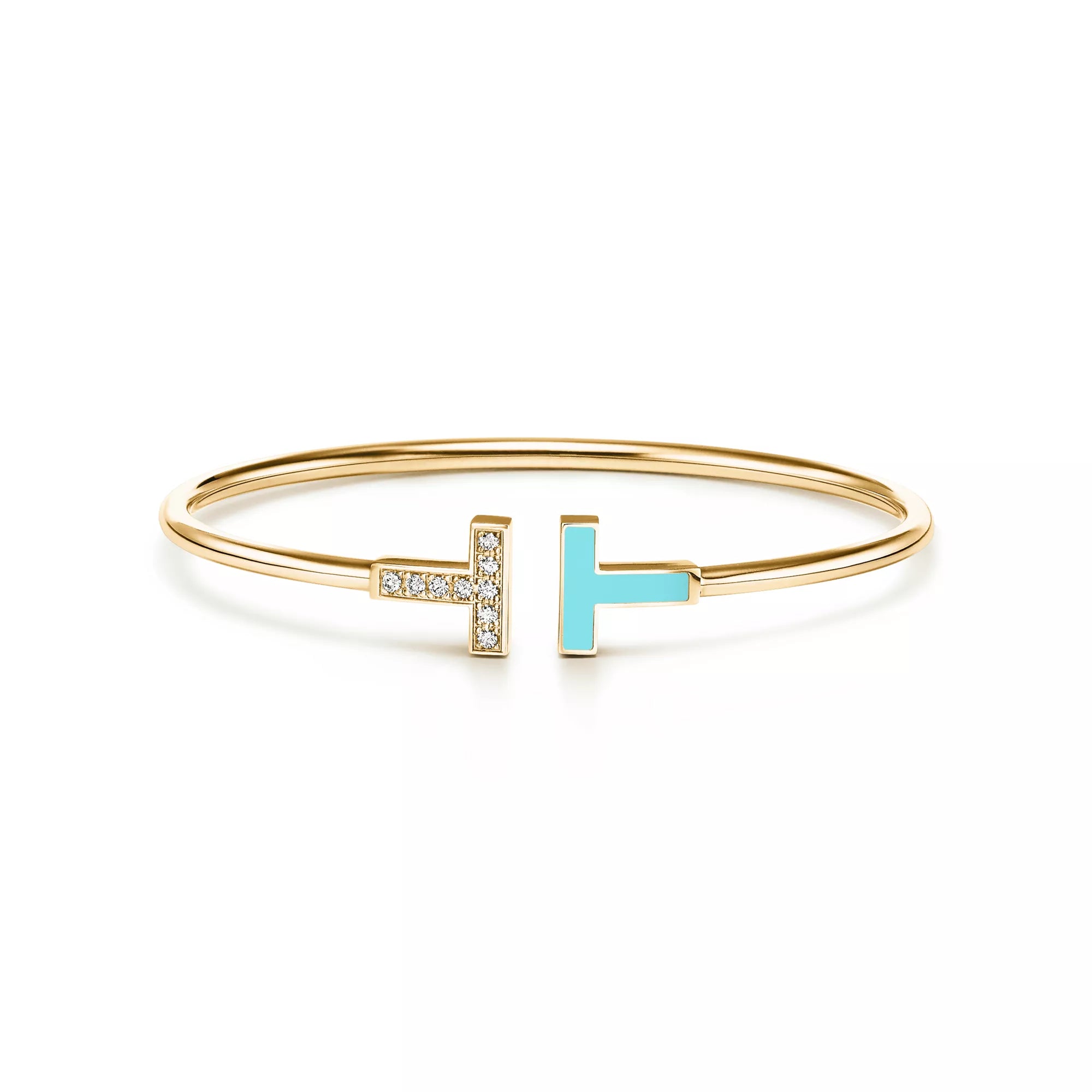 Carave Paris Diamond Turquoise T Yellow Gold Open Bangle for Women