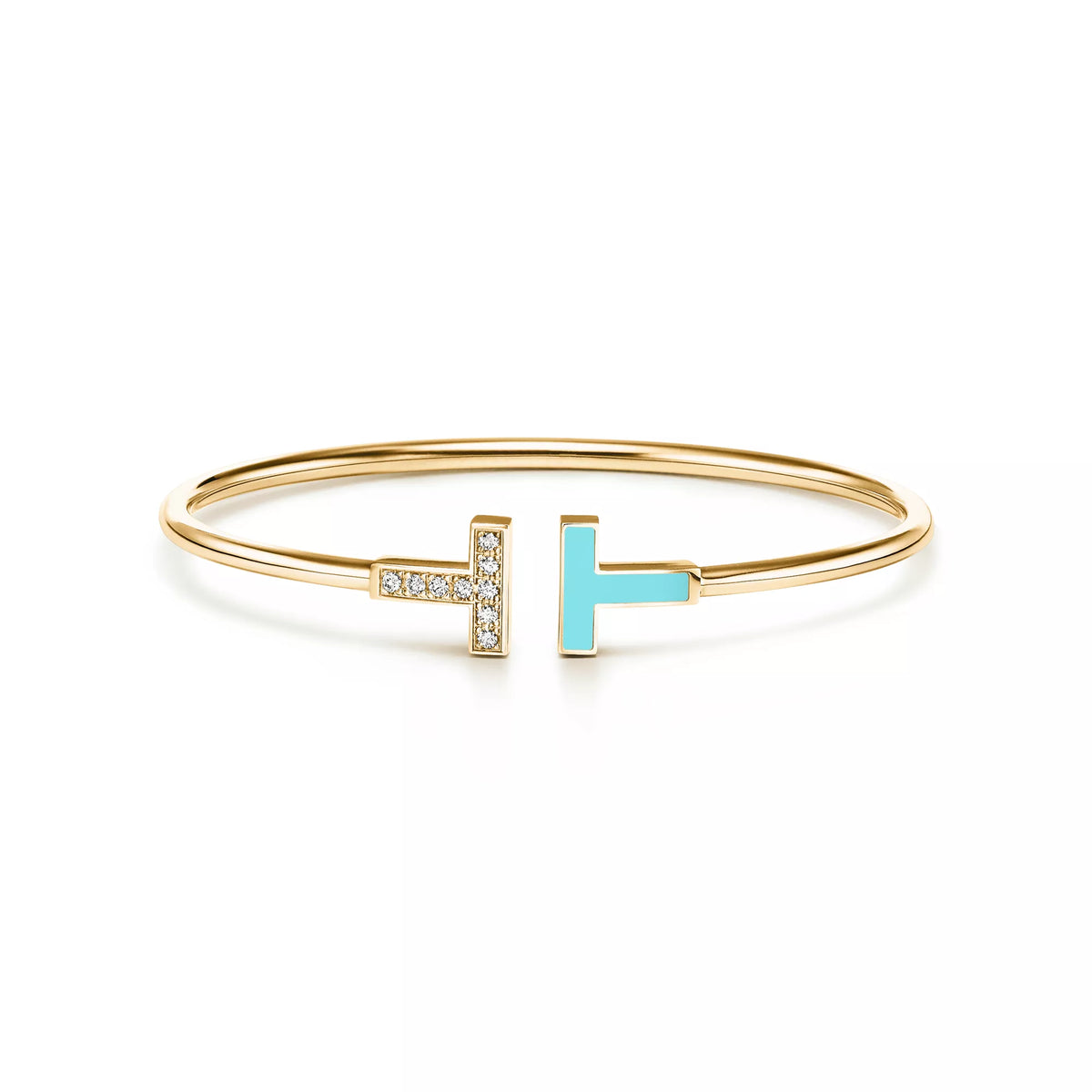 Carave Paris Diamond Turquoise T Yellow Gold Open Bangle for Women