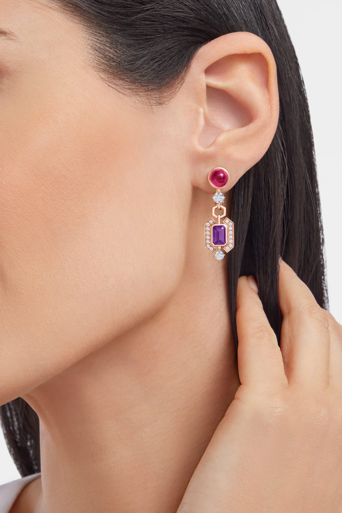 Carave Paris Diva Gemstone Diamond Drop Earrings in Rose Gold