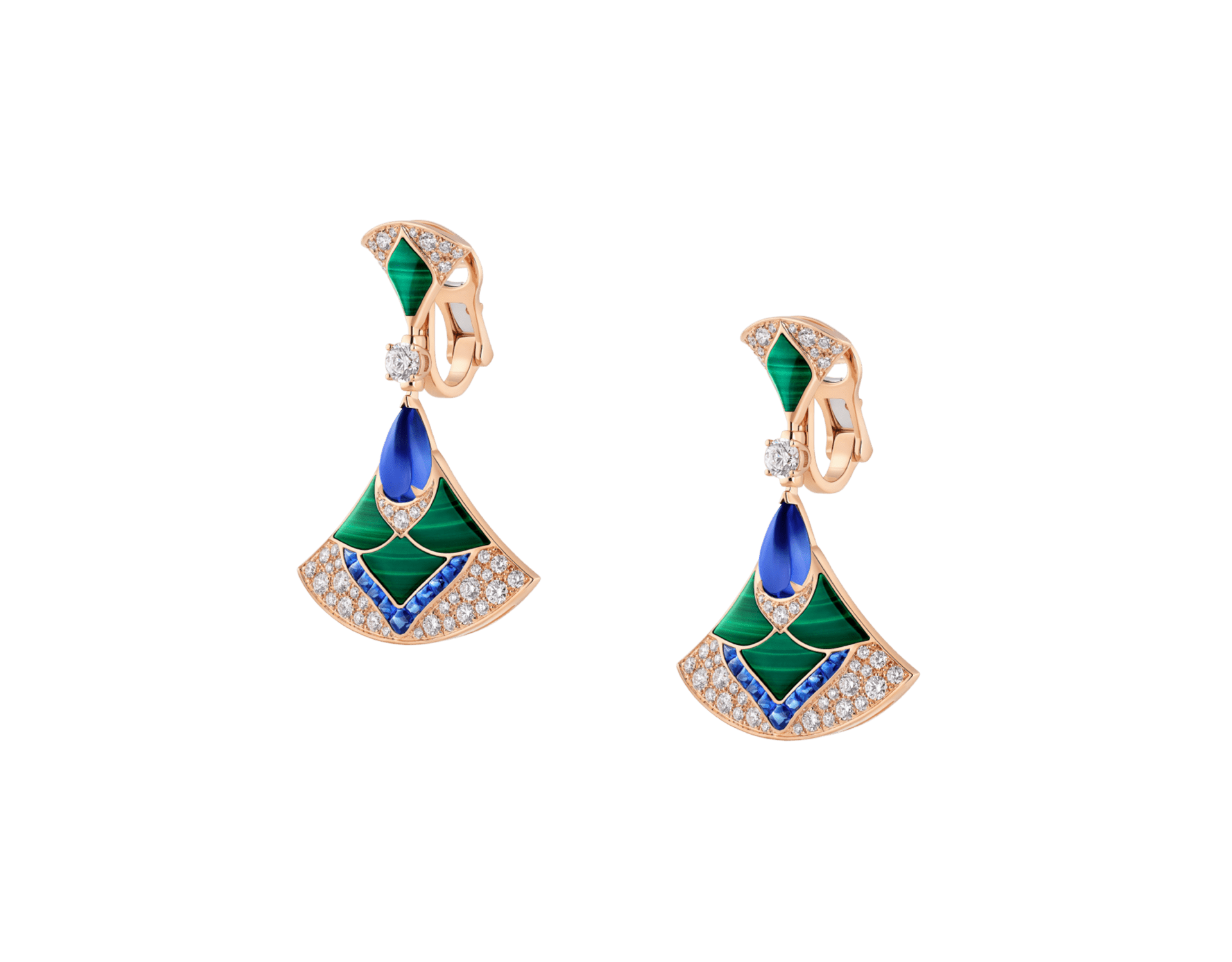 Carave Paris Diva Malachite, Blue Gemstone & Diamond Drop Earrings in Rose Gold