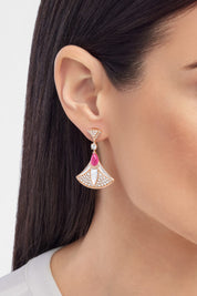 Carave Paris Diva Mother of Pearl, Pink Gemstone & Diamond Drop Earrings in Rose Gold