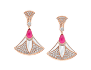 Carave Paris Diva Mother of Pearl, Pink Gemstone & Diamond Drop Earrings in Rose Gold