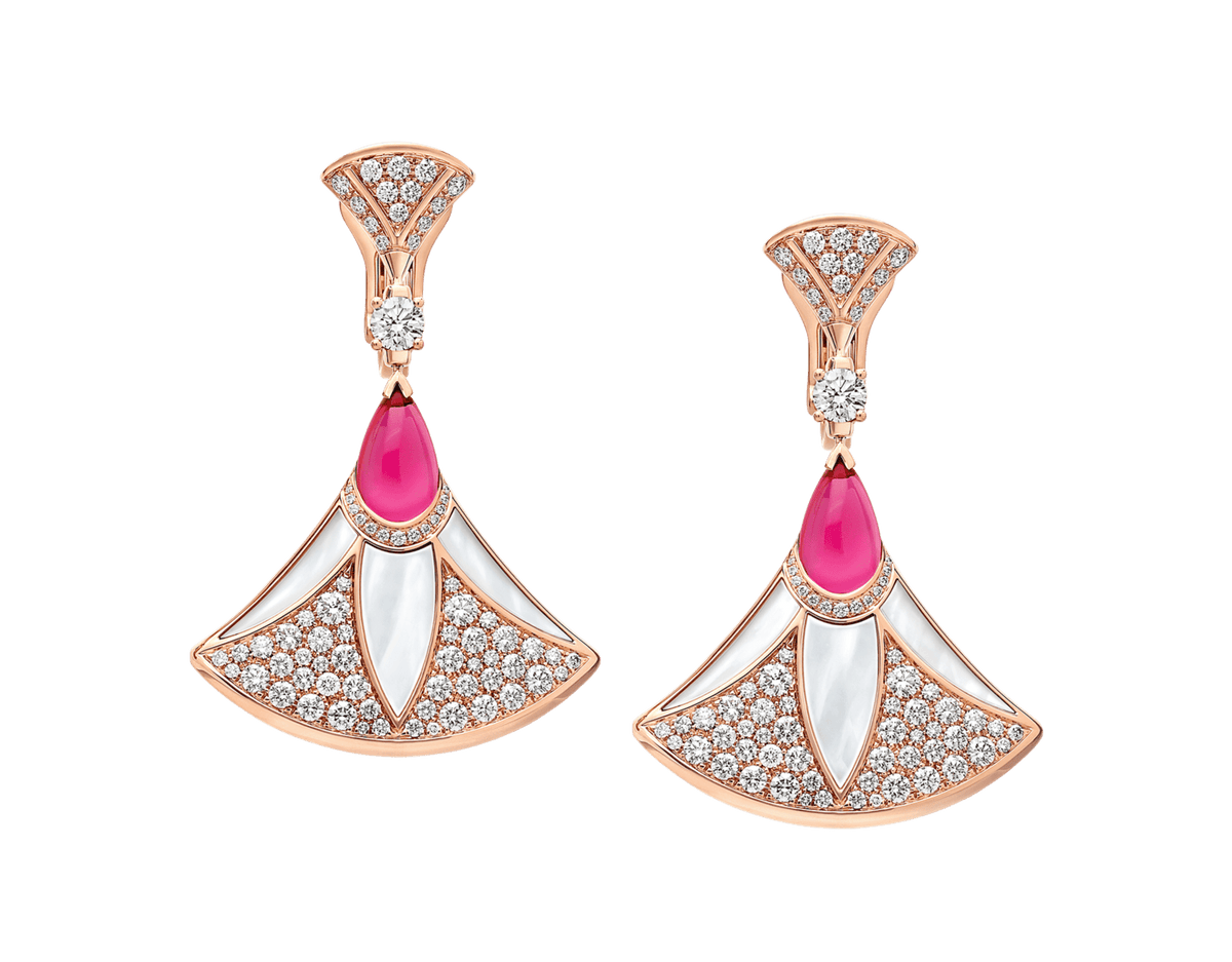 Carave Paris Diva Mother of Pearl, Pink Gemstone & Diamond Drop Earrings in Rose Gold
