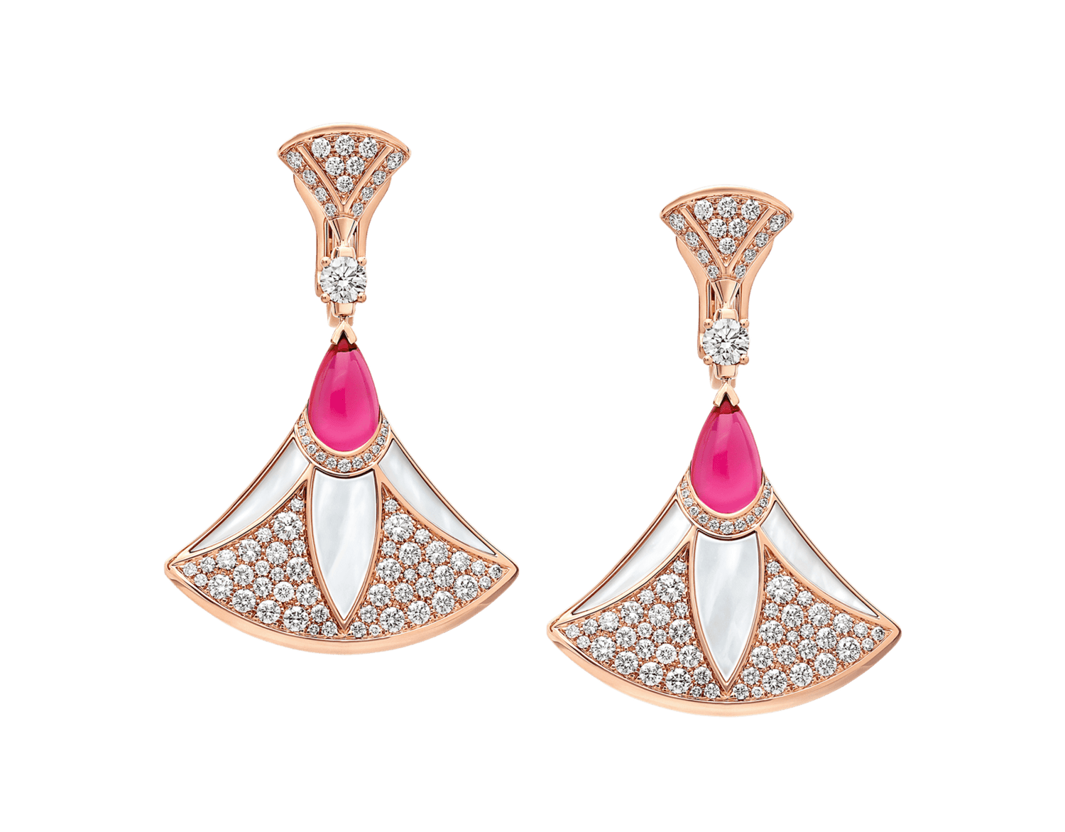 Carave Paris Diva Mother of Pearl, Pink Gemstone & Diamond Drop Earrings in Rose Gold