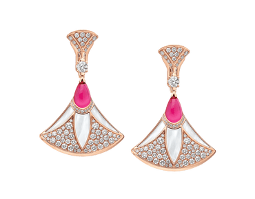Carave Paris Diva Mother of Pearl, Pink Gemstone & Diamond Drop Earrings in Rose Gold
