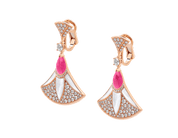 Carave Paris Diva Mother of Pearl, Pink Gemstone & Diamond Drop Earrings in Rose Gold
