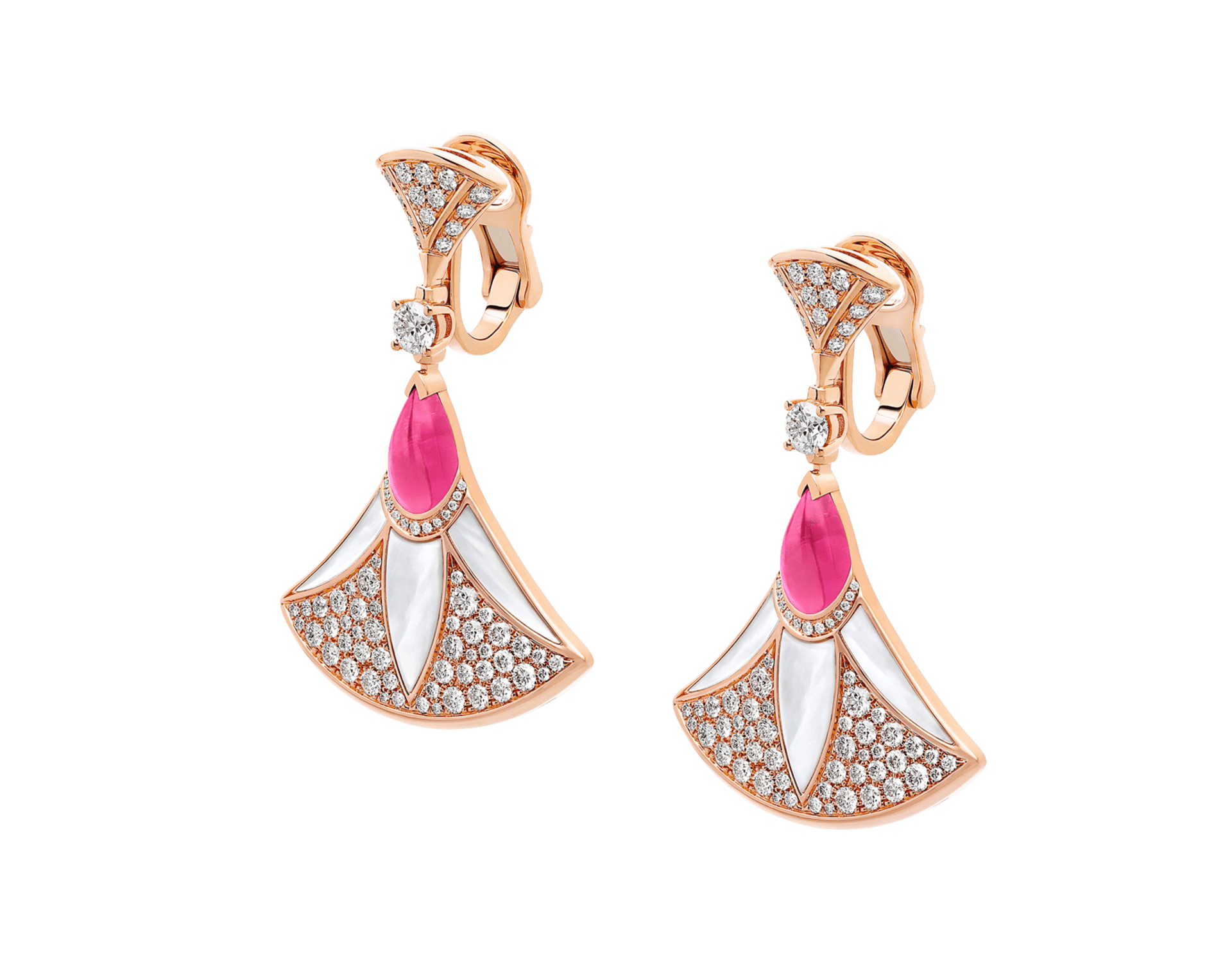 Carave Paris Diva Mother of Pearl, Pink Gemstone & Diamond Drop Earrings in Rose Gold