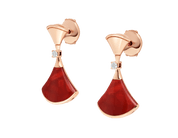 Carave Paris Diva Red Agate & Diamond Drop Earrings in Rose Gold