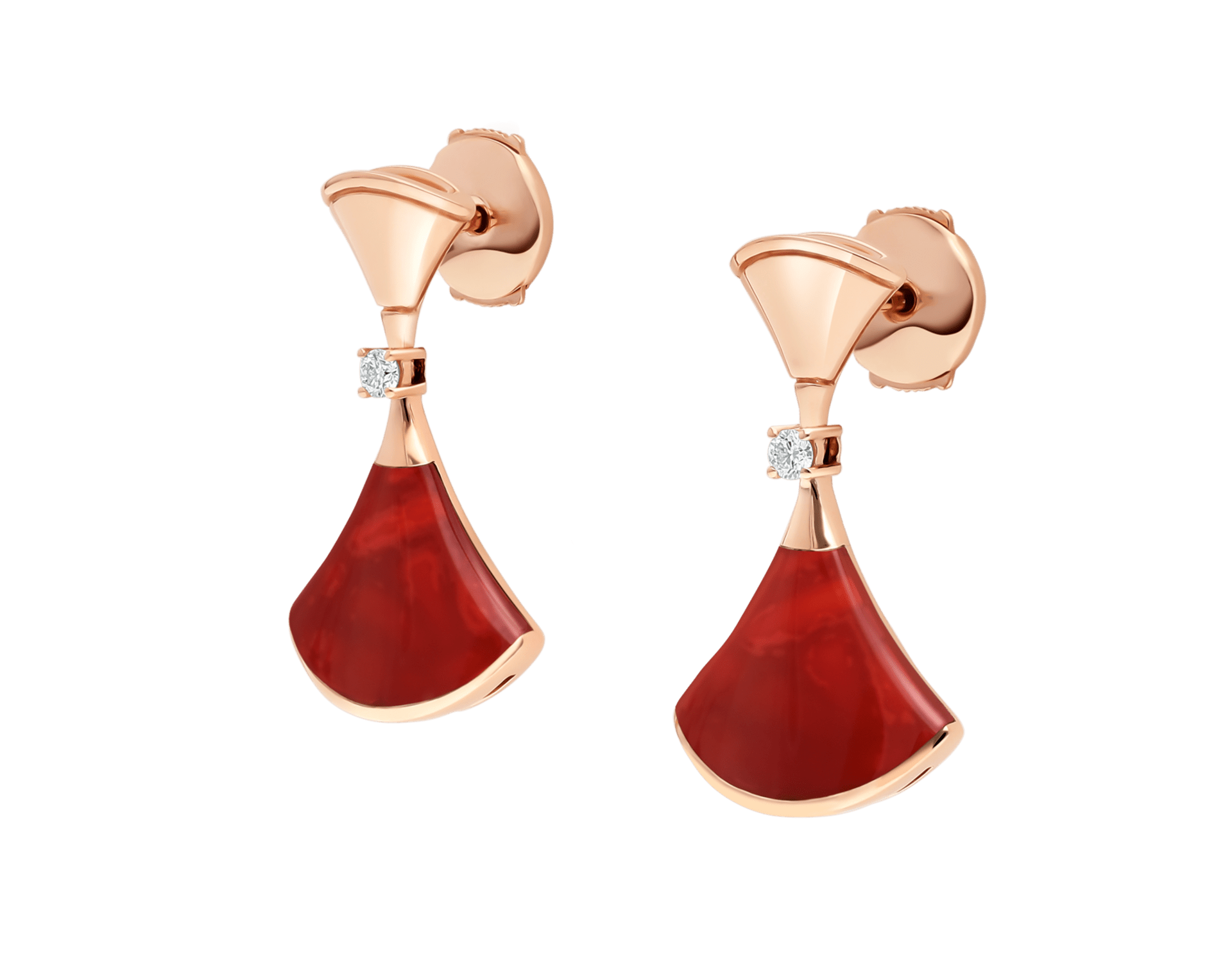 Carave Paris Diva Red Agate & Diamond Drop Earrings in Rose Gold