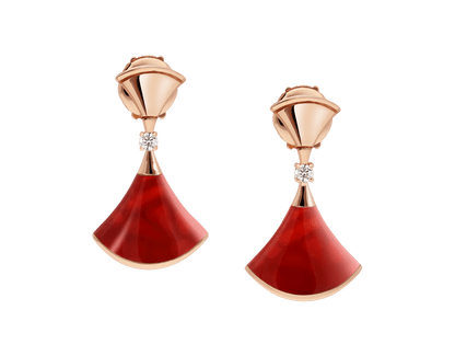 Carave Paris Diva Red Agate & Diamond Drop Earrings in Rose Gold