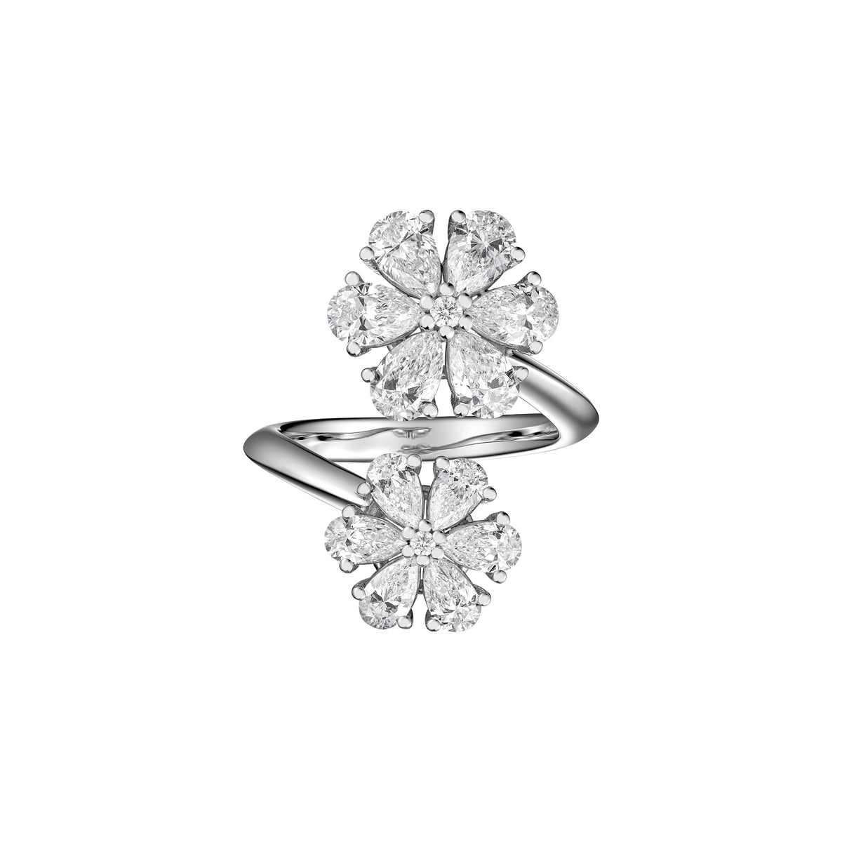 Carave Paris Double Floral Pear Cut Diamond Open Ring
