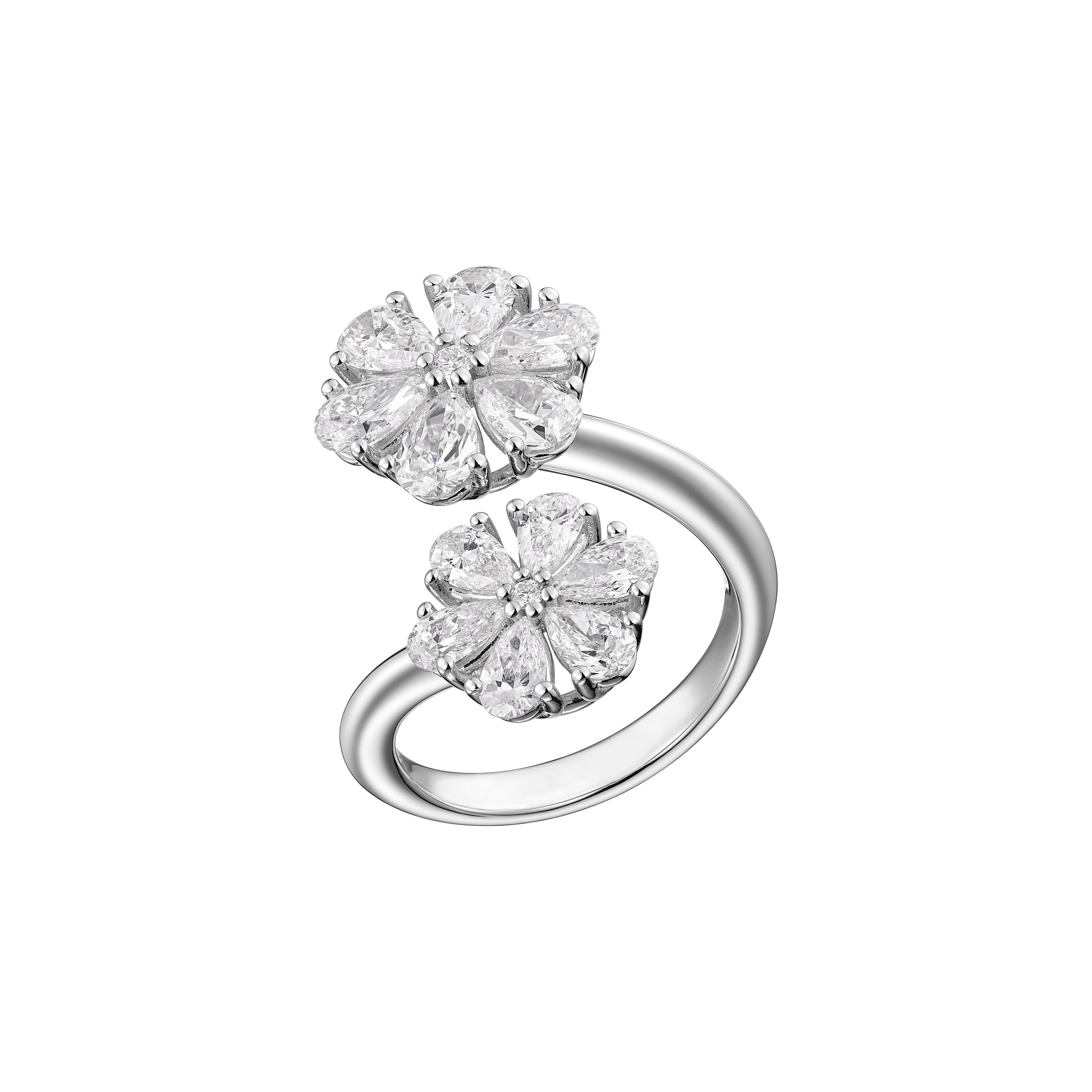 Carave Paris Double Floral Pear Cut Diamond Open Ring