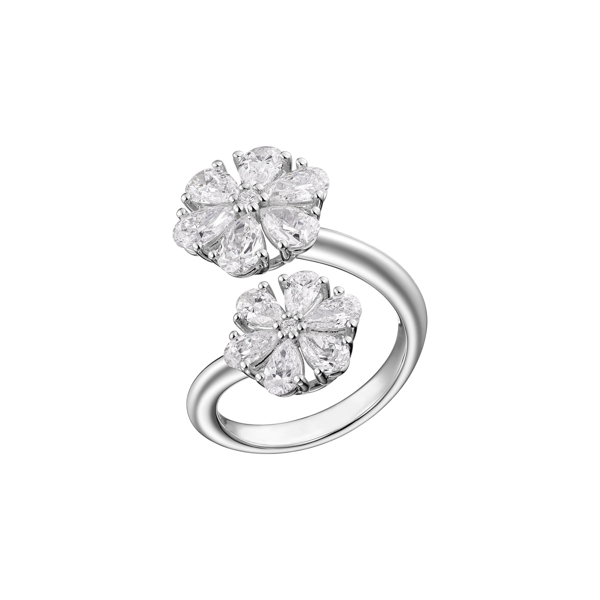 Carave Paris Double Floral Pear Cut Diamond Open Ring