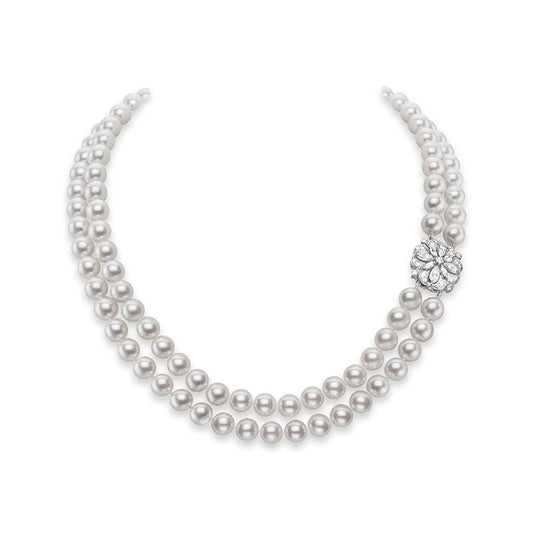 Carave Paris Double Strand Pearl Necklace with Floral Clasp