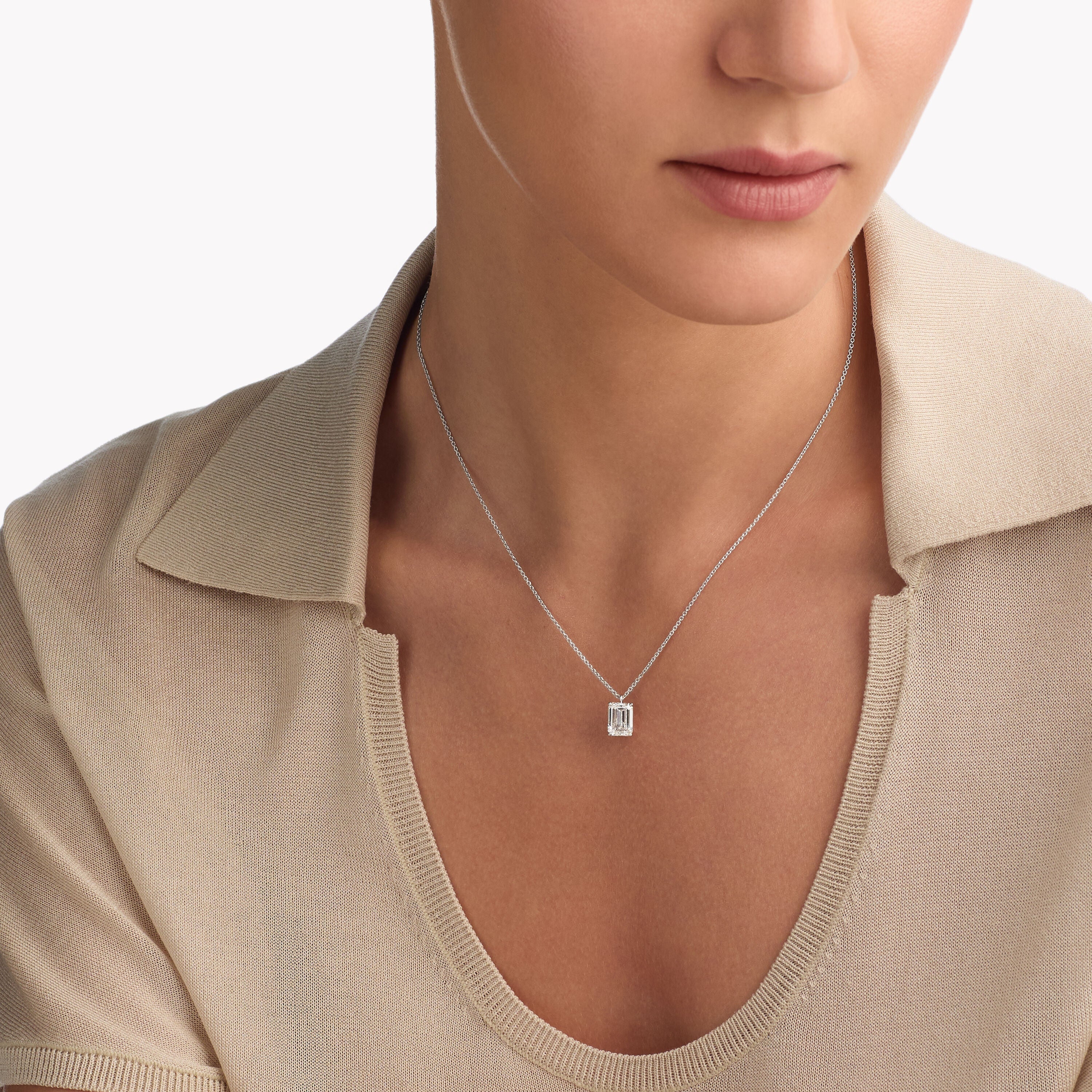 Carave Paris Emerald Cut Solitaire Diamond Pendant Necklace
