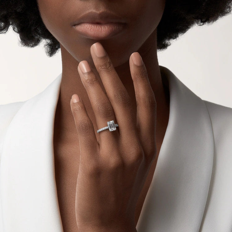 Carave Paris Emerald Cut Solitaire Pavé Ring