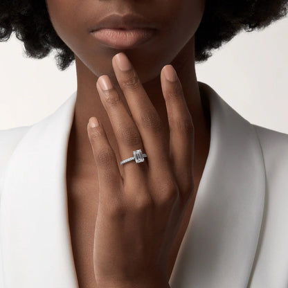 Carave Paris Emerald Cut Solitaire Pavé Ring