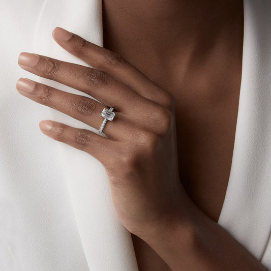 Carave Paris Emerald Cut Solitaire Pavé Ring