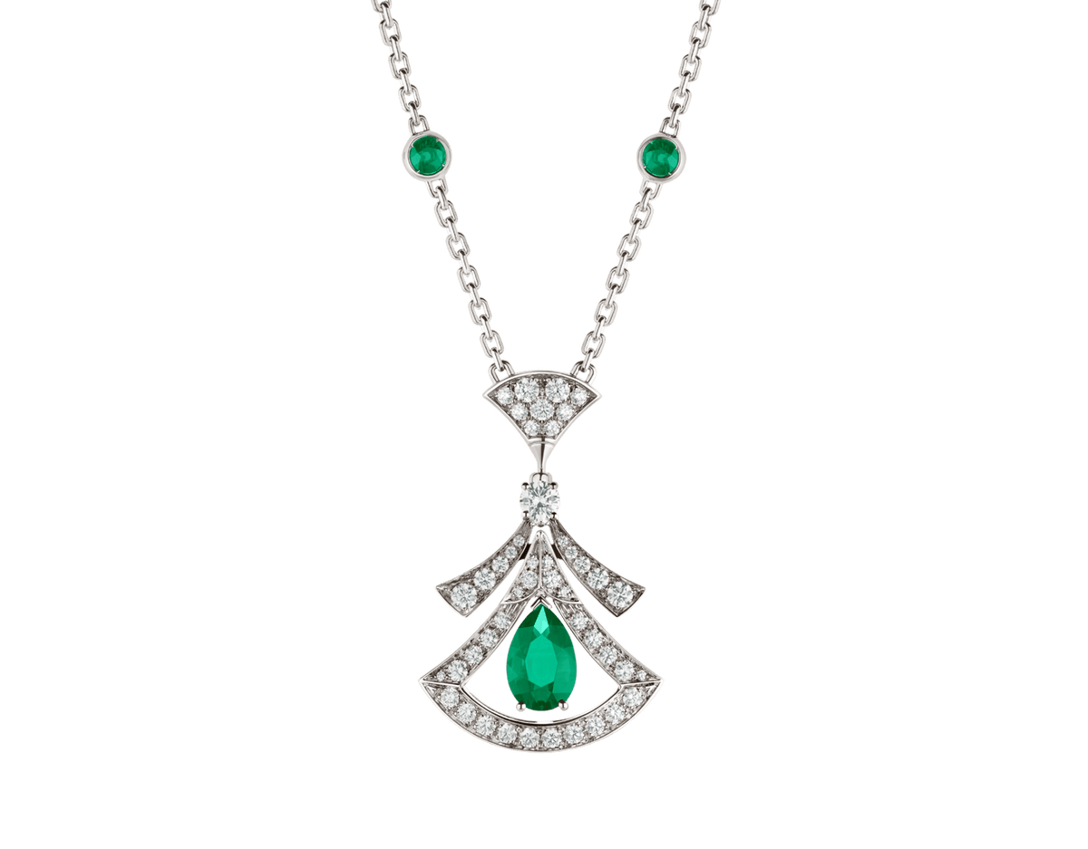 Carave Paris Emerald Fan Diamond Pendant Necklace