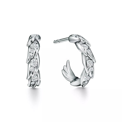 Carave Paris Feather Leaf Pavé Hoop Earrings
