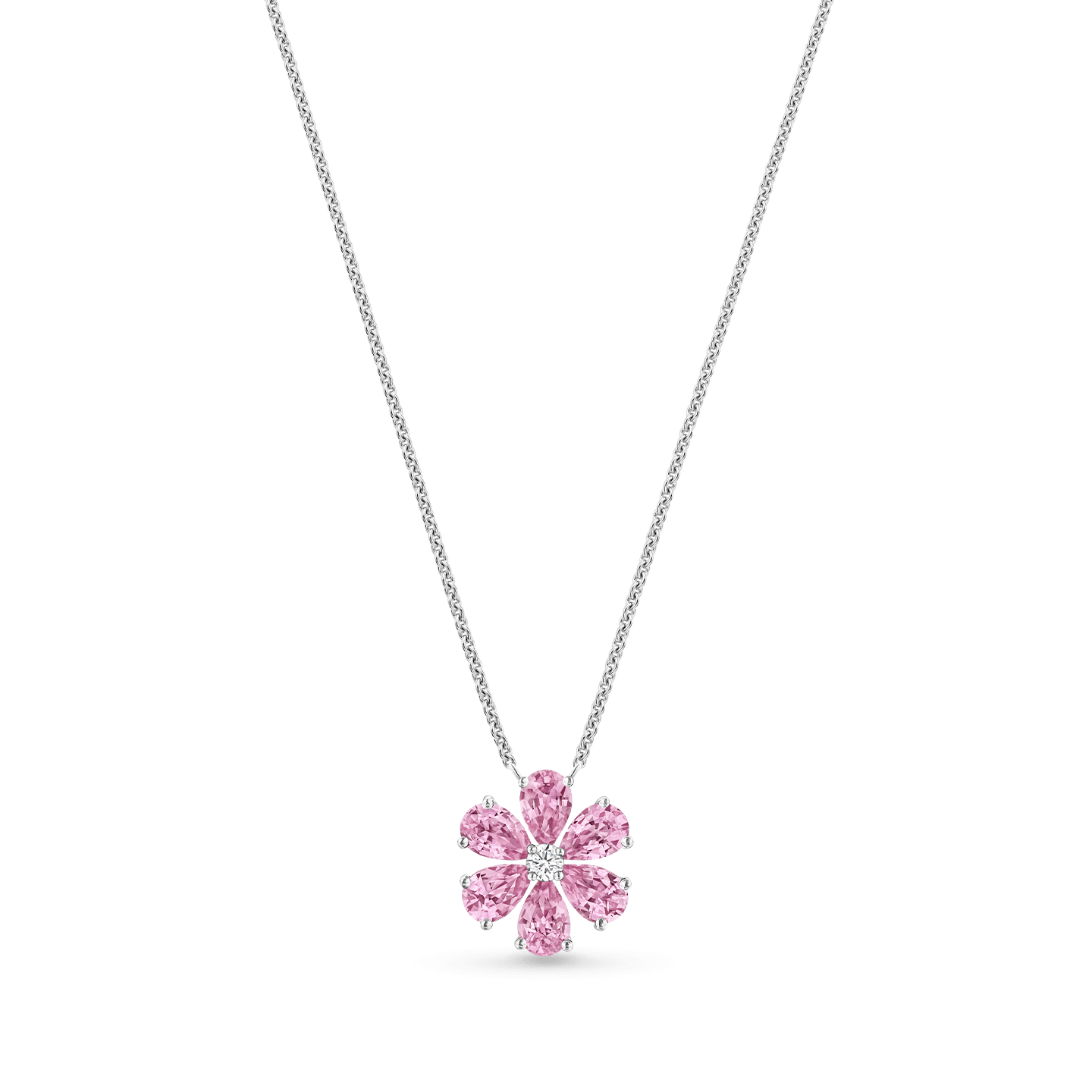 Carave Paris Forget Me Not Pink Sapphire Flower Pendant Necklace