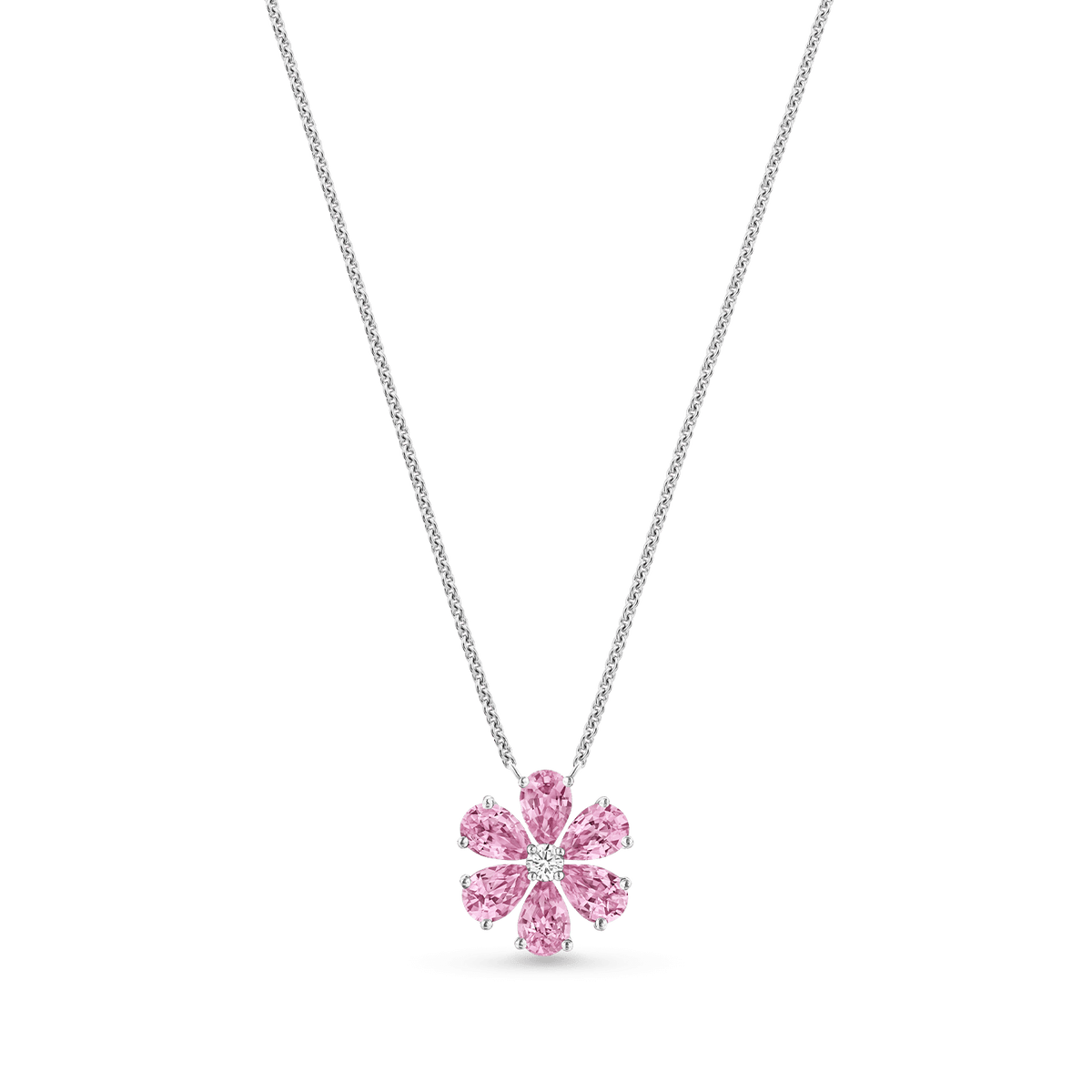 Carave Paris Forget Me Not Pink Sapphire Flower Pendant Necklace