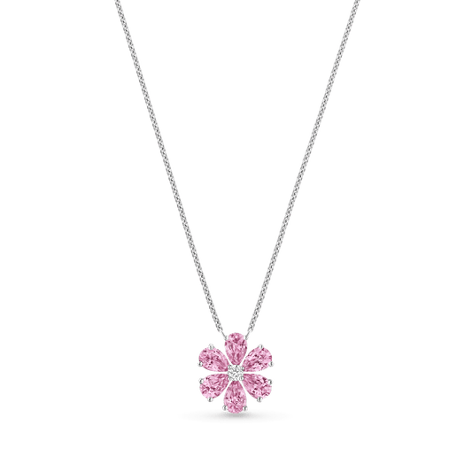 Carave Paris Forget Me Not Pink Sapphire Flower Pendant Necklace