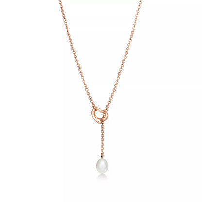 Carave Paris Rose Pearl Drop Lariat Necklace