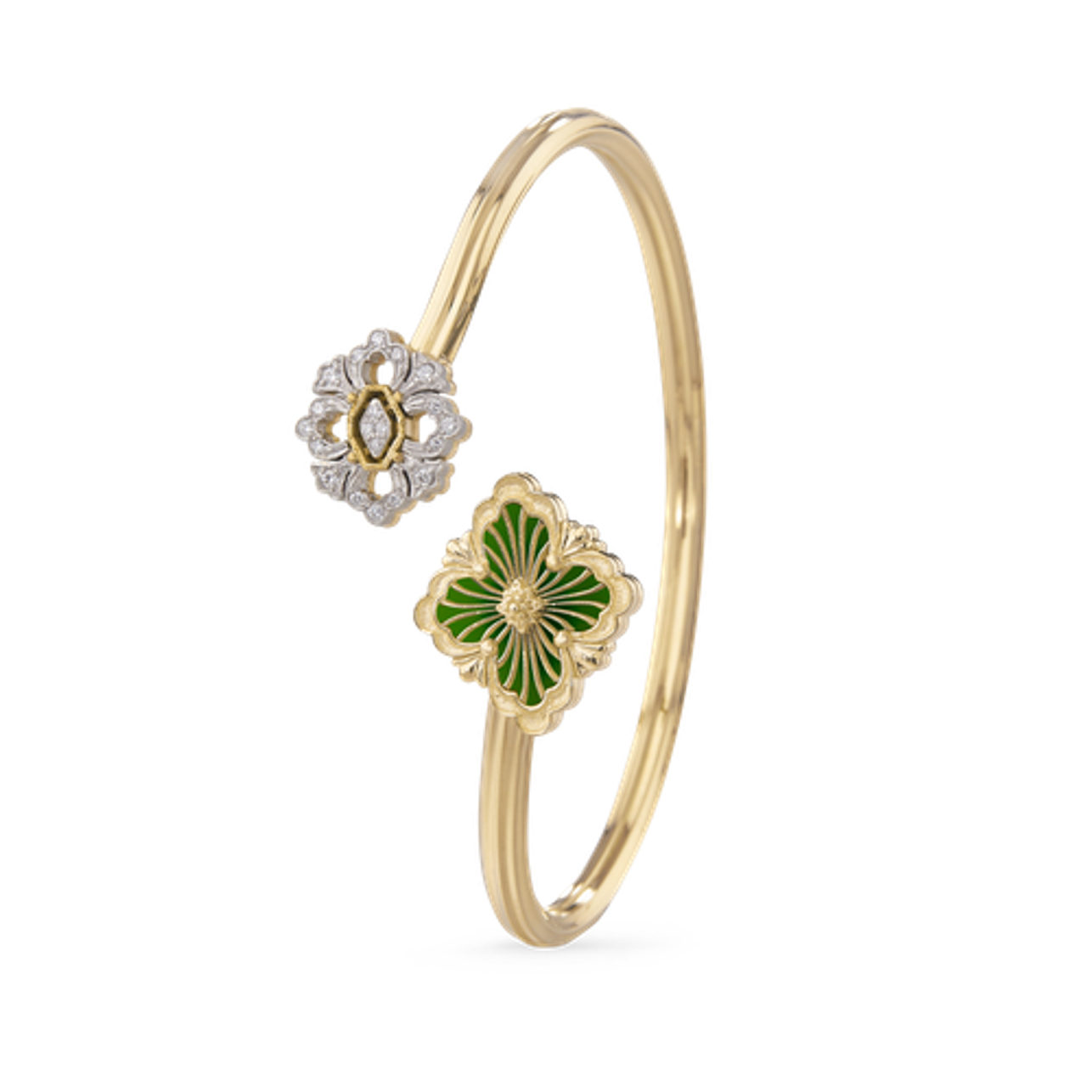 Carave Paris Green Enamel Floral Open Cuff Bangle